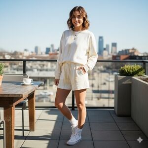 Buffalo David Bitton Tie Dye Lounge Set Yellow White Cotton Shorts Sweatshirt L